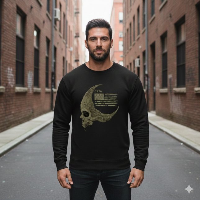 1776 American Flag Skull Crescent Moon T-Shirt Sweatshirt (Creator Uploaded)