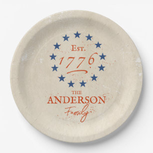 1776 American Stars and Family Name Paper Plate