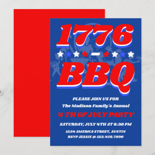 1776 BBQ Party Fireworks Night Invite