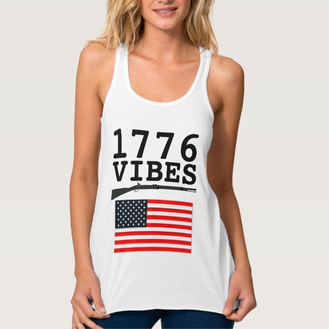 1776 GUN & AMERICAN FLAG Patriotic T-Shirts (Front)