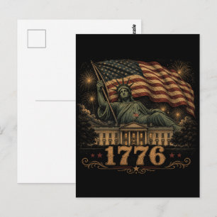 1776 Patriotic American Flag Statue of Liberty Postcard