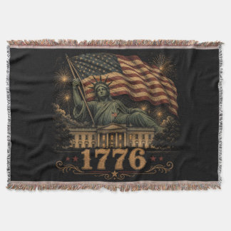 1776 Patriotic American Flag Statue of Liberty Throw Blanket