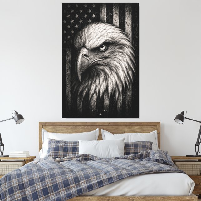 1776 Patriotic Bald Eagle American Flag  Canvas Print (Insitu(Bedroom))