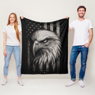1776 Patriotic Bald Eagle American Flag Fleece Blanket