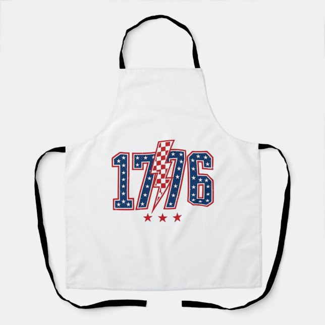 1776 Patriotic Lightning Bolt Vintage Graphic Tee_ Apron (Front)
