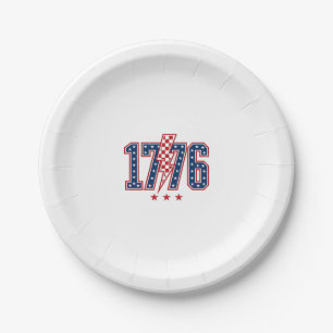 1776 Patriotic Lightning Bolt Vintage Graphic Tee_ Paper Plate