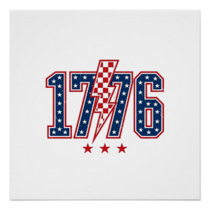 1776 Patriotic Lightning Bolt Vintage Graphic Tee_ Poster