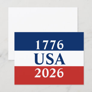 1776 USA 2026 Red White and Blue Patriotic Postcard