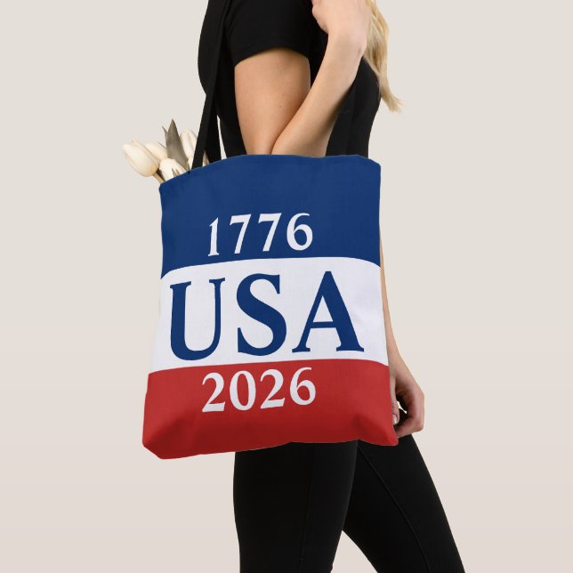 1776 USA 2026 Red White and Blue Patriotic Tote Bag (Close Up)