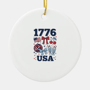 1776 USA Patriotic Coquette Vector Design_1 Ceramic Tree Decoration