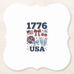 1776 USA Patriotic Coquette Vector Design_1 Paper Coaster