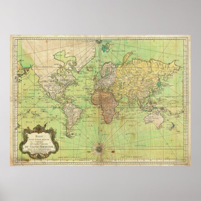 1778 Bellin Nautical Chart or Map of the World (Front)