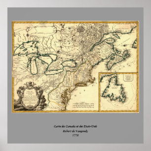 1778 Map of Canada and the United States Poster