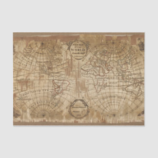 1783 Vintage Antique World Map with Embroidery Tissue Paper