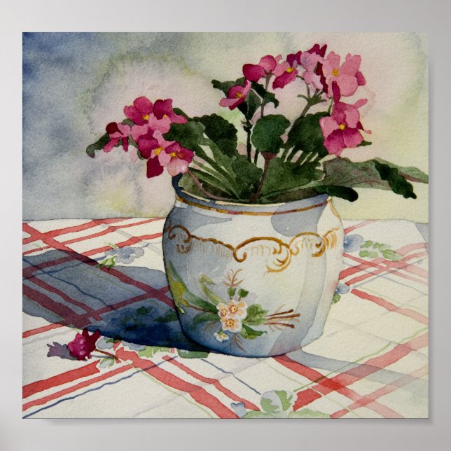 1790 African Violets in Blue Pot Art Print (Front)
