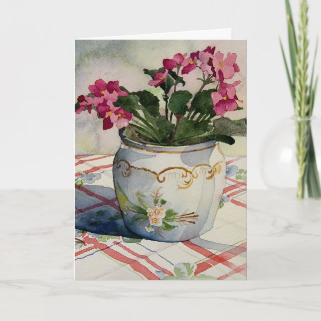 1790 African Violets in Blue Pot Birthday Card (Front)