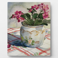 1790 African Violets in Blue Pot