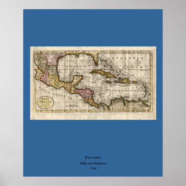 1790 Map of The West Indies by Dilly and Robinson Poster (Front)
