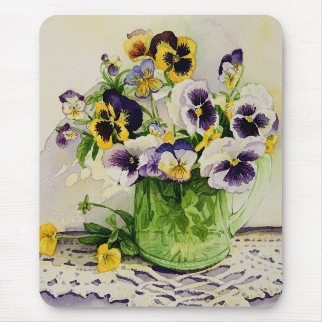 1794 Pansies in Green Glass Pitcher Mouse Pad (Front)