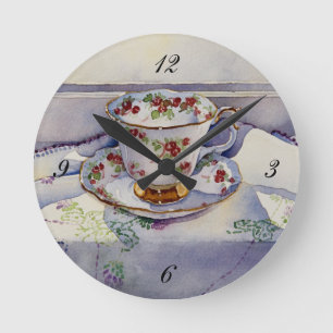 1799 Teacup on Linen Round Clock