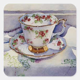 1799 Teacup on Linen Square Sticker