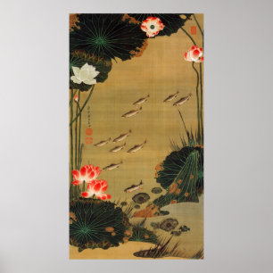 17. 蓮池遊魚図, 若冲 Pond with The Lotus, J Poster
