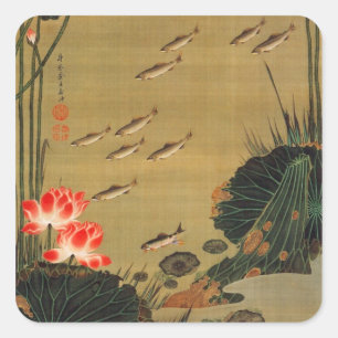 17. 蓮池遊魚図, 若冲 Pond with The Lotus, Jakuchū Square Sticker