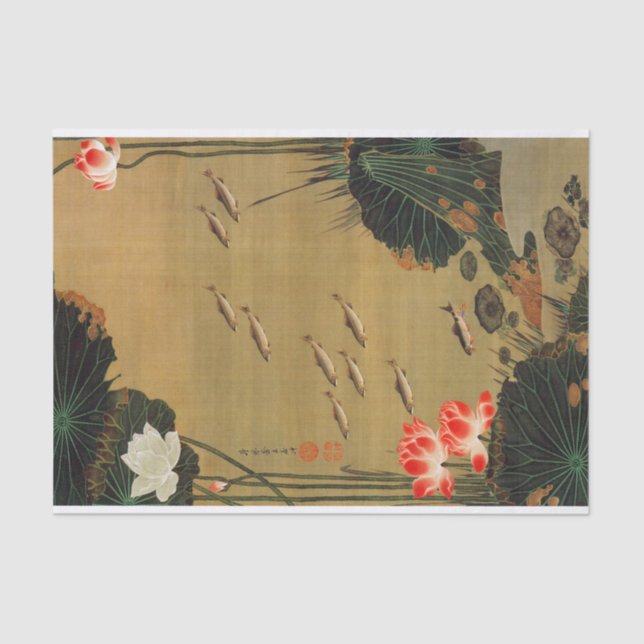 17. 蓮池遊魚図, 若冲 Pond with The Lotus, Jakuchū Tissue Paper (Front)