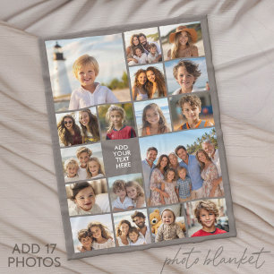 17 Photo Collage and Text - Can Edit Black Fleece Blanket