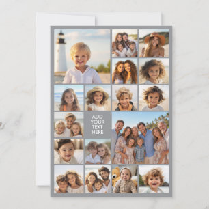 17 Photo Collage and Text - Modern Grey and White Holiday Card