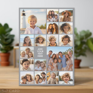 17 Photo Collage and Text - Modern Grey and White Holiday Card