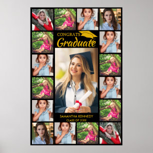 17 Photo Collage Congrats Grad Black And Gold Poster