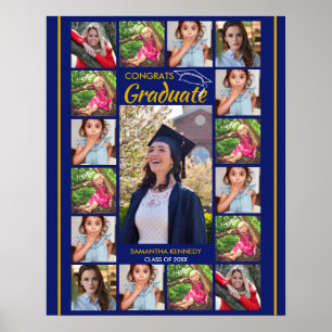 17 Photo Collage Congrats Graduate 2026 Navy Blue Poster