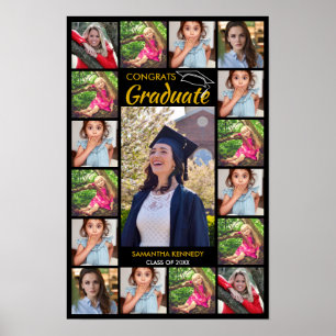 17 Photo Collage Congrats Graduate Black And Gold Poster