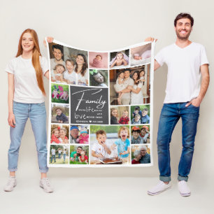 17 Photo Collage Family Quote Name Grey And White Fleece Blanket