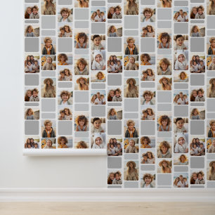 17 Photo Collage with Mod Pattern - Grey and White Wallpaper