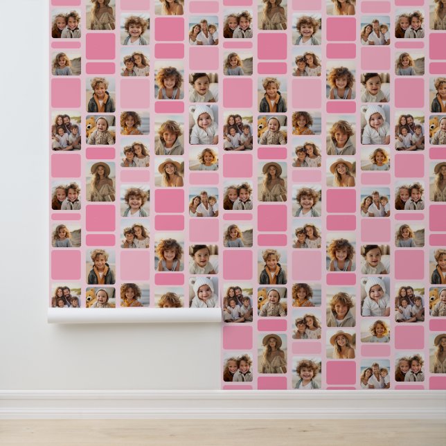 17 Photo Collage with Mod Pattern - Shades of Pink Wallpaper (Application)