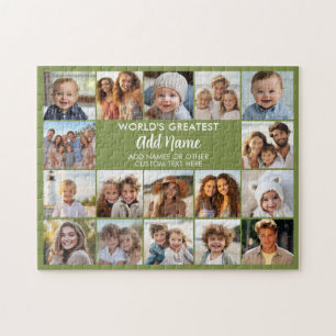 17 Photo Collage with Text Block in Centre - Green Jigsaw Puzzle
