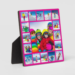 17 Photo Grid Collage Design Hot Pink Plaque