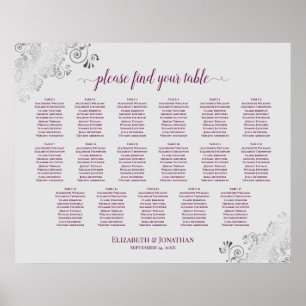 17 Table Cassis on Grey Wedding Seating Chart
