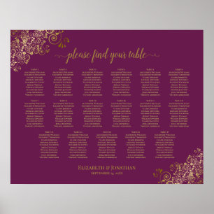 17 Table Cassis Purple Gold Wedding Seating Chart