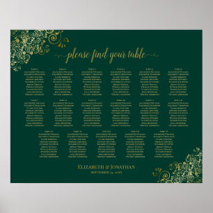 17 Table Emerald Green Gold Wedding Seating Chart