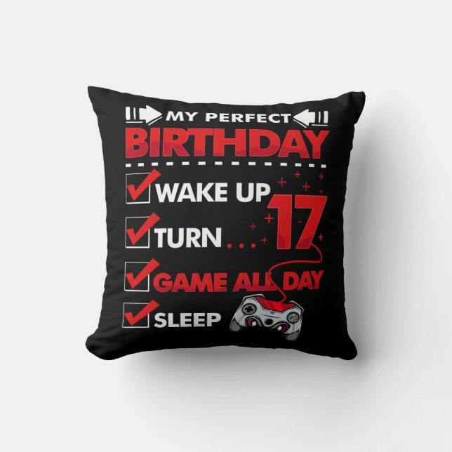 17 Year Old Gamer Boy 17th Perfect Birthday Gaming Cushion (Front)