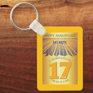 17 Year Sober Anniversary Golden Ray 12 Step Key Ring