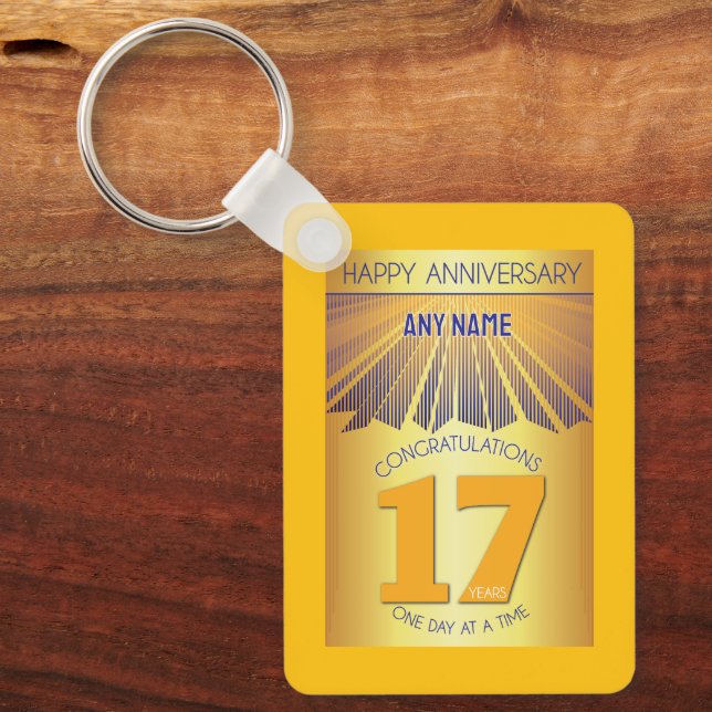 17 Year Sober Anniversary | Golden Ray 12 Step Key Ring (Front)