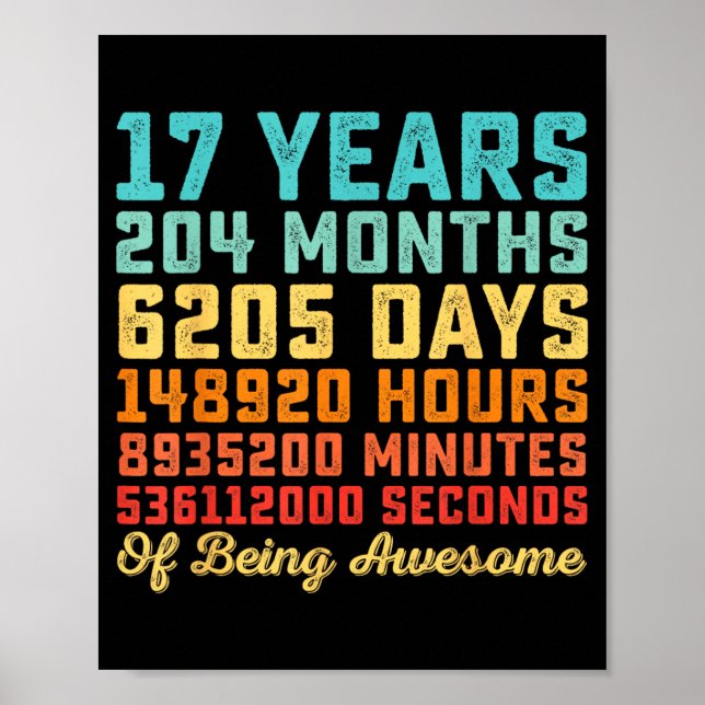 17 Years Old Birthday Quote Funny 17th B-Day Math Poster (Front)