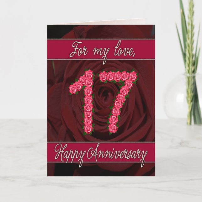 17th anniversary card with roses and leaves (Front)