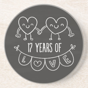 17th Anniversary Gift Chalk Hearts Coaster