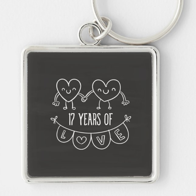 17th Anniversary Gift Chalk Hearts Key Ring (Front)