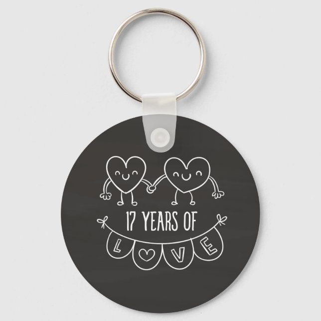 17th Anniversary Gift Chalk Hearts Key Ring (Front)